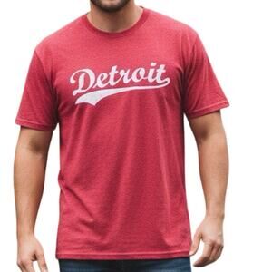 Gildan Heavy Cotton Detroit Script Graphic T-Shirt Red XL Extra‎ Large